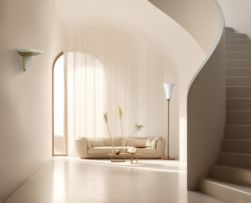 Intérieur minimaliste - Lampadaire n°113 & Applique n°542 D - Atelier Jean Perzel