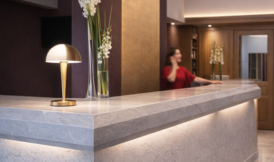 Reception Agwe Hotel reception lighting: welcoming light - Jean Perzel - Luminaires de ...